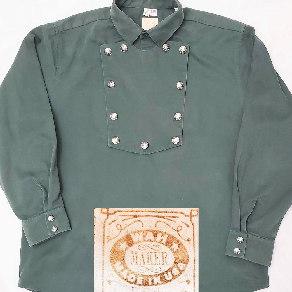 Wah Maker Men's Vintage Green Cavalry Bib Long Sleeve Old West Shirt USA XL